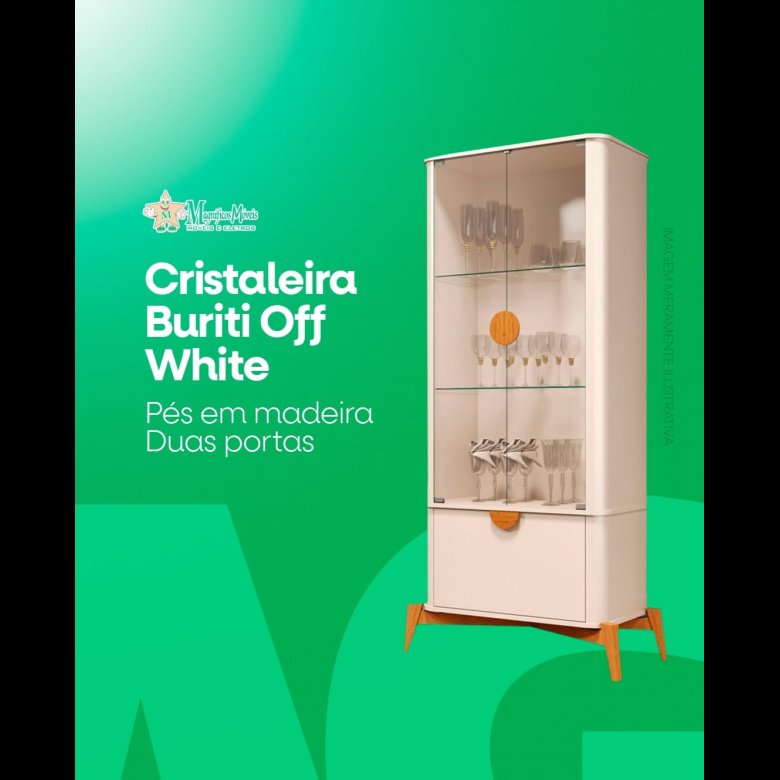 cristalheira Buriti Off White Pés em Madeira Duas Portas