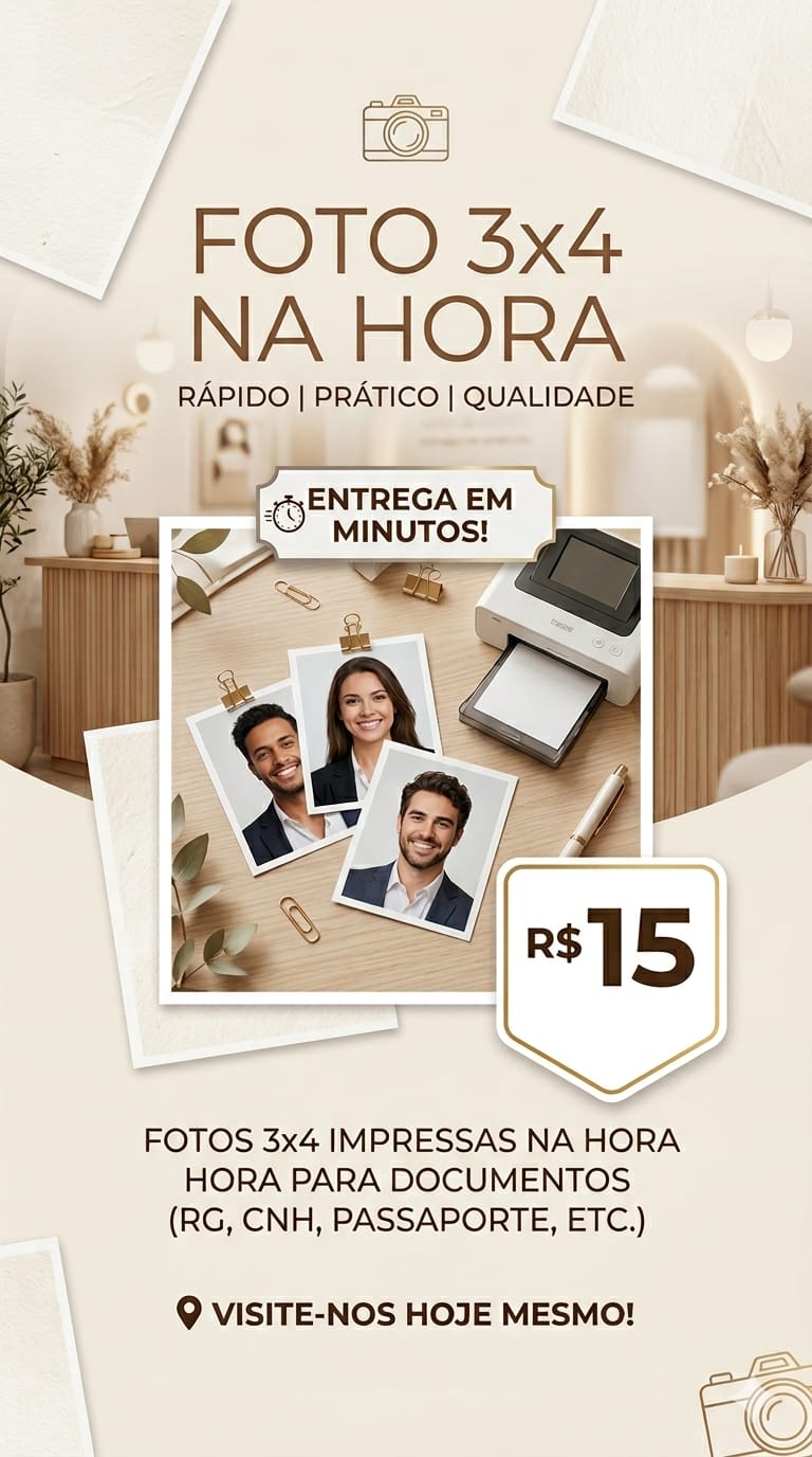 FOTO 3X4 NA HORA APENAS R$15,00